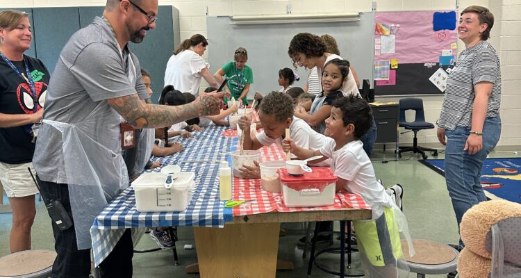 Bread making with kindergarteners from Tuscarora and Carroll Manor Elementary schools